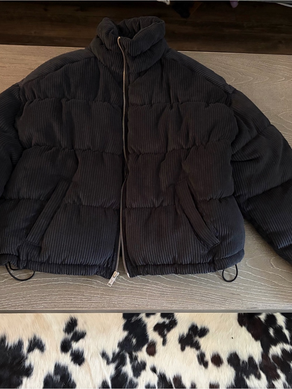 Hollister Black Corduroy Quilted Puffer Jacket